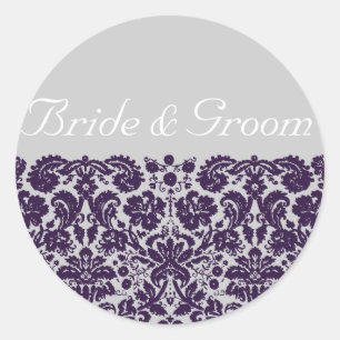 Damask Purple Wedding Classic Round Sticker