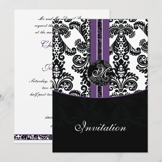 damask purple wedding invitation (Front/Back)
