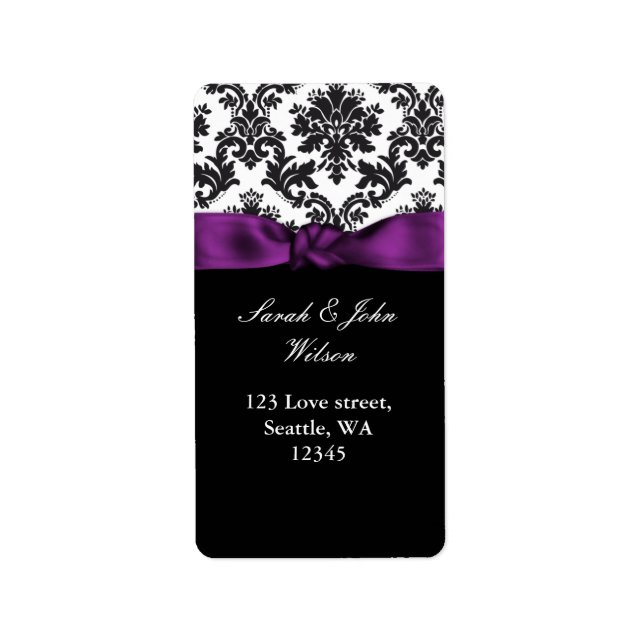 damask purple wedding label (Front)