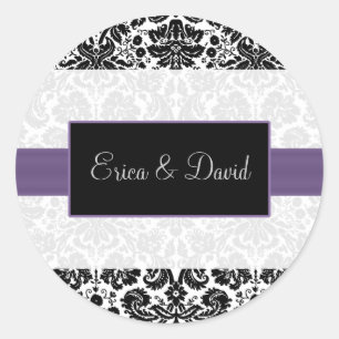 damask purple  Wedding Monogram stickers