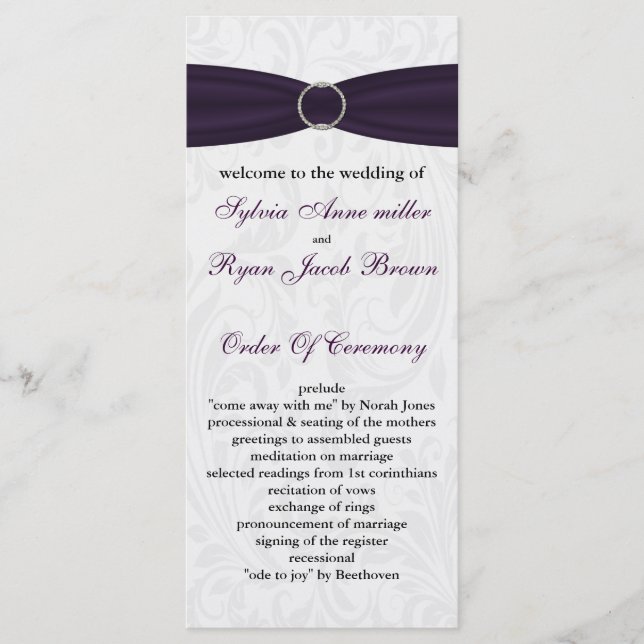 damask purple Wedding program Programme (Front)