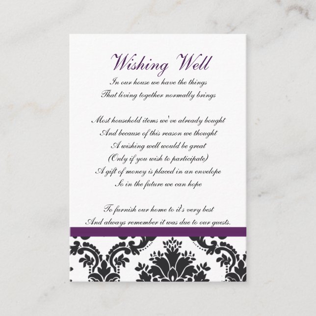 damask purple wishing well cards (Front)