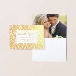 Damask Real Gold Foil Wedding Photo Thank you Foil Card