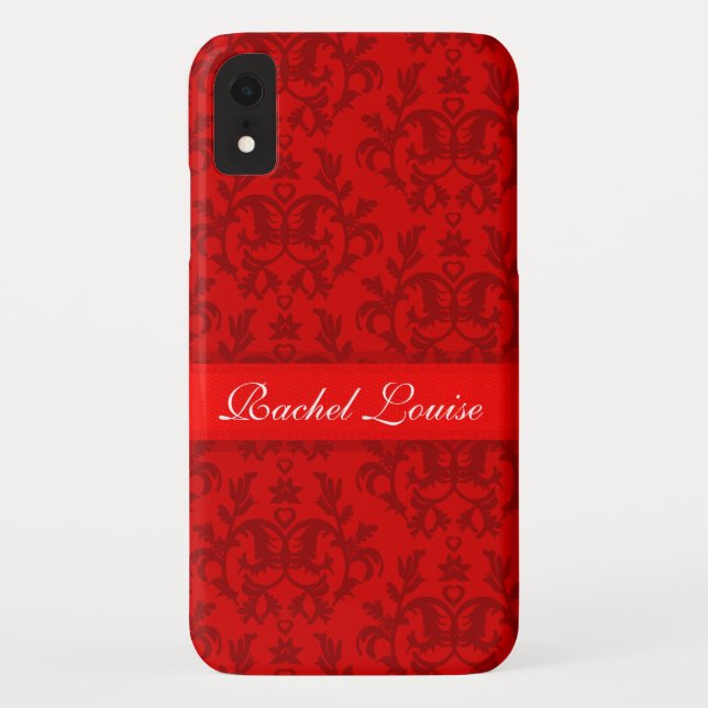 Damask red add your own name iphone case (Back)