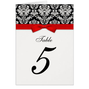 Damask Red Bow Table Seating Number