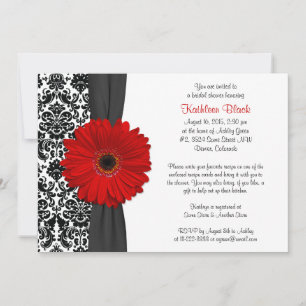 Damask Red Gerbera Daisy Recipe Bridal Shower Invitation