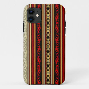 Damask Red Gold Black Stripes iPhone 11 Case