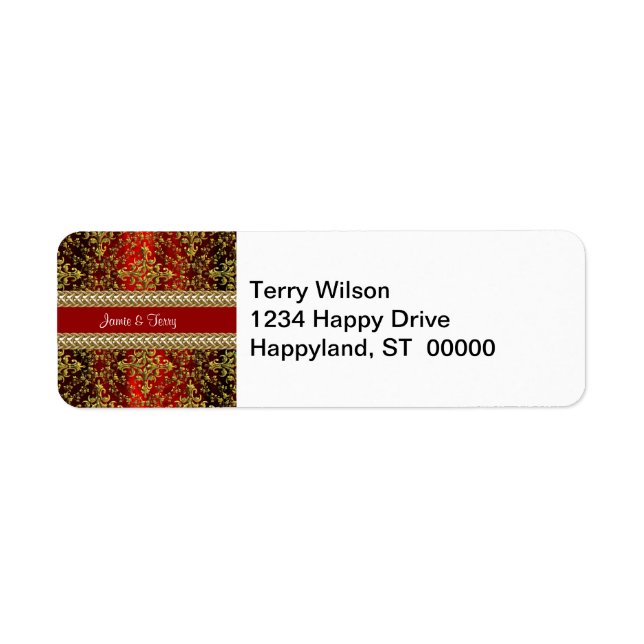 Damask Red Gold, Gold Chain Wedding Return Address (Front)