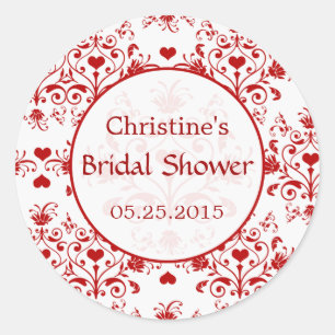 Damask red hearts swirls Bridal Shower Sticker