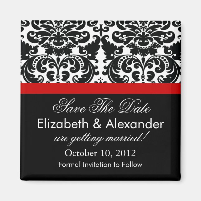 Damask Red Save The Date Magnet (Front)