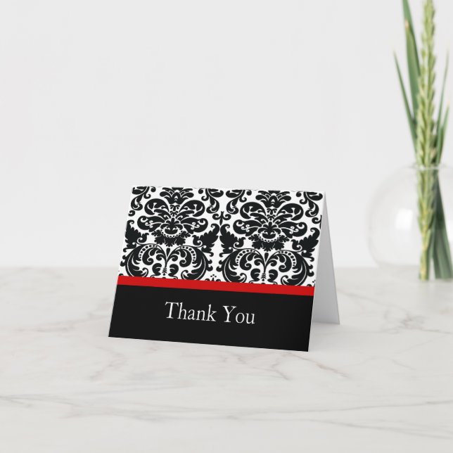 Damask Red Thank You Note Card (Front)