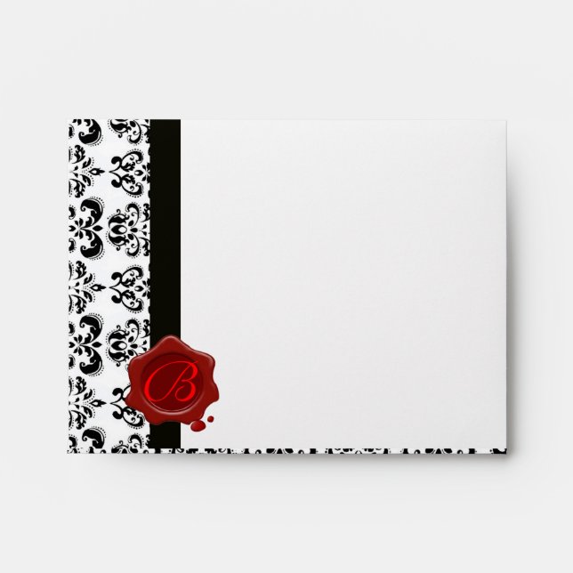 DAMASK RED WAX SEAL MONOGRAM ENVELOPE (Front)