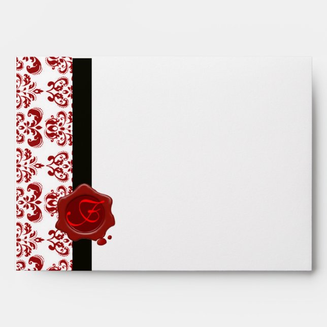 DAMASK RED WAX SEAL MONOGRAM ENVELOPES (Front)