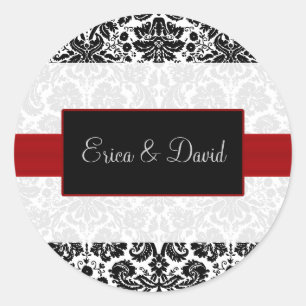 damask red Wedding Monogram stickers