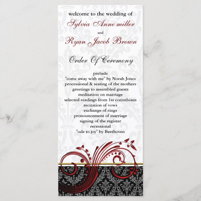 damask red Wedding program Programme (Front)