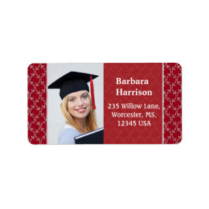 Damask red white Graduation photo Label
