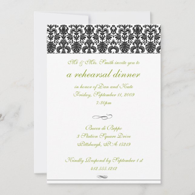 Damask Rehearsal Dinner Invitation (Front)