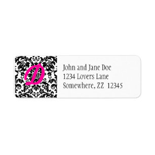 Damask Return Address Label with Pink Initial