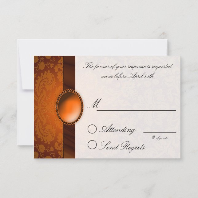 Damask Ribbon Copper  Reply Card (Front)