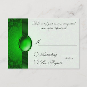 Damask Ribbon Green Reply Card