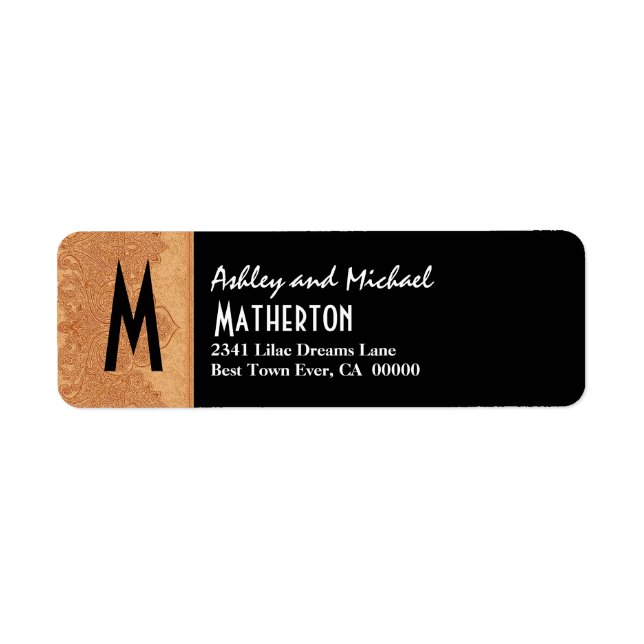 Damask Ribbon Modern Monogram Gold Black V004 (Front)
