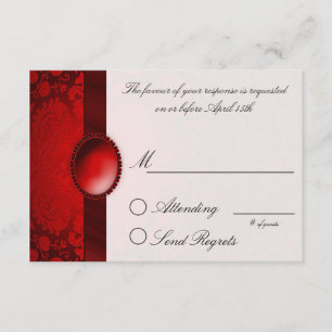 Damask Ribbon Red Reply Card