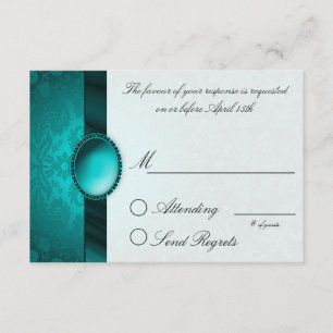 Damask Ribbon Turquoise  Reply Card