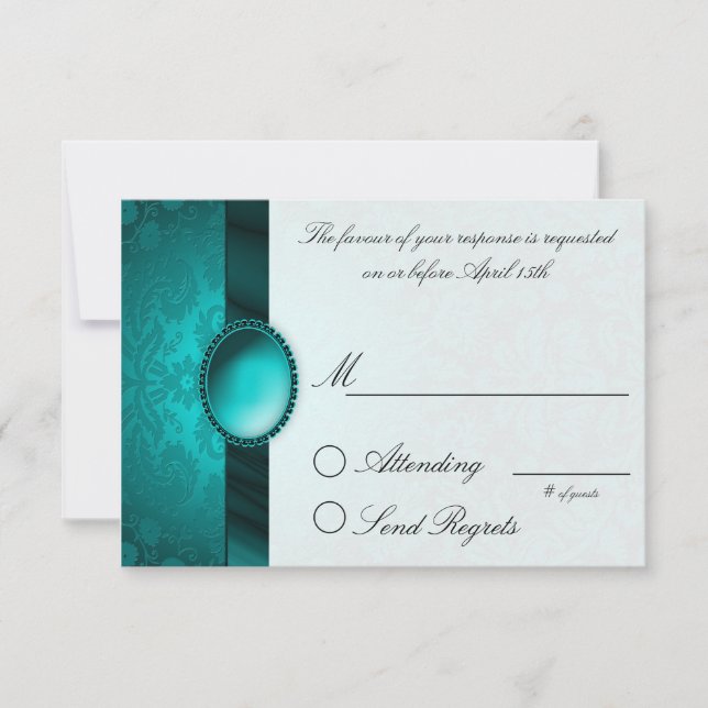 Damask Ribbon Turquoise  Reply Card (Front)