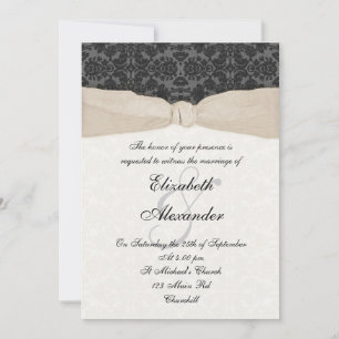 Damask Ribbon Wrapped Invitation - Champagne