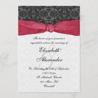 Damask Ribbon Wrapped Invitation - Red