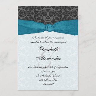 Damask Ribbon Wrapped Invitation - Teal