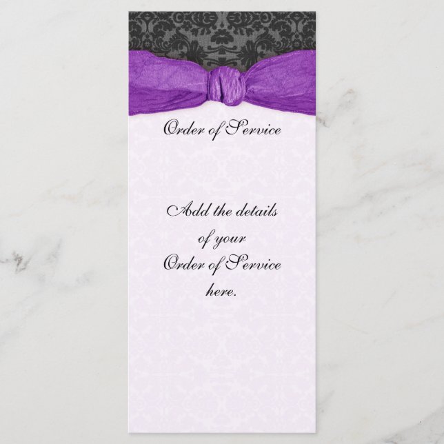 Damask Ribbon Wrapped Order of Service - Purple Programme (Front)