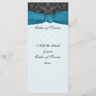 Damask Ribbon Wrapped Order of Service - Teal Programme