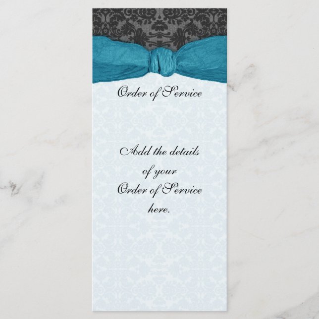 Damask Ribbon Wrapped Order of Service - Teal Programme (Front)