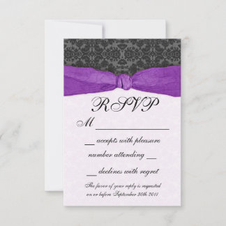 Damask Ribbon Wrapped RSVP - Purple