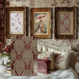 Damask Rose Crimson Gold Baroque Damask Tissue Paper