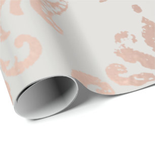 Damask Rose Gold Metallic Grey Copper Cottage Wrapping Paper