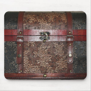 Damask Rose Leather Vintage Chest Mouse Mat
