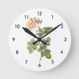 damask rose (Rosa damascena aurora) by Redouté Round Clock