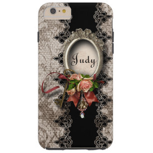 Damask, Roses and Ornate Silver Frame Personalised Tough iPhone 6 Plus Case