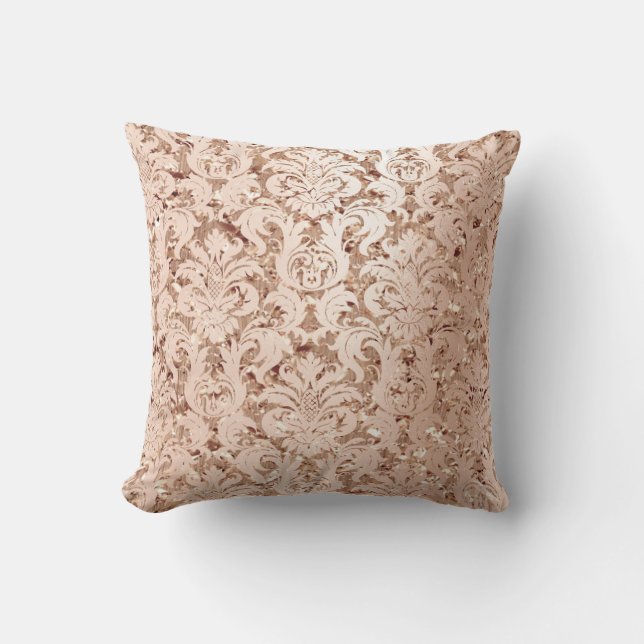 Damask Royal Glitter Blush Copper Rose Gold Cushion (Front)