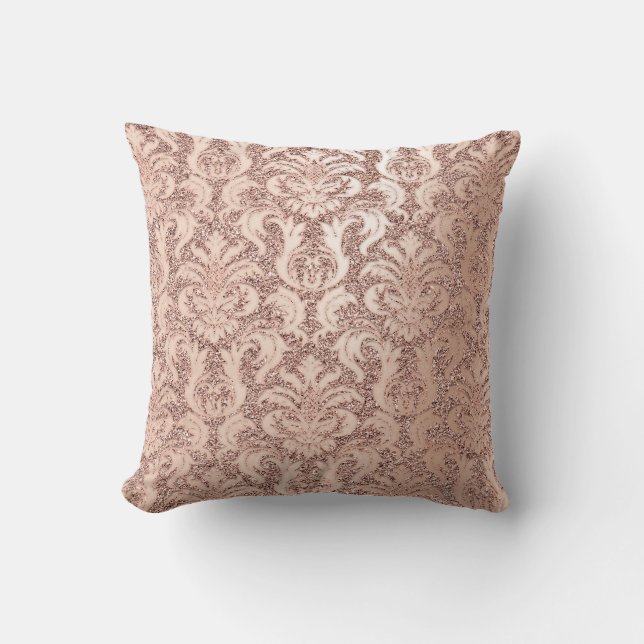 Damask Royal Glitter Blush Skinny Pink Rose Gold Cushion (Front)
