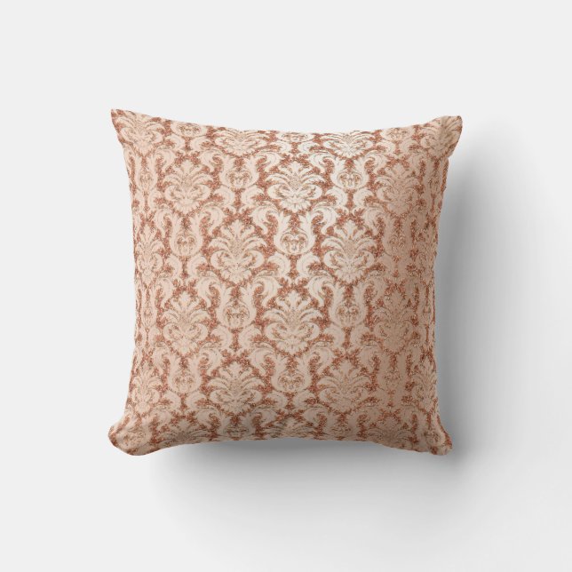 Damask Royal Metal Skinny Peach Pink Rose Gold Cushion (Front)