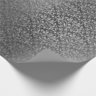 Damask  Royal Metallic Silver Gray Graphite Wrapping Paper