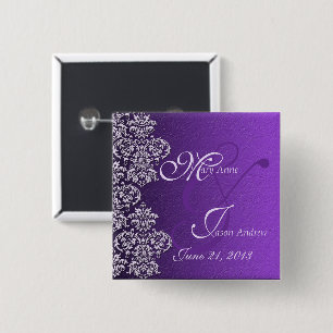 Damask Royal Purple Wedding Button