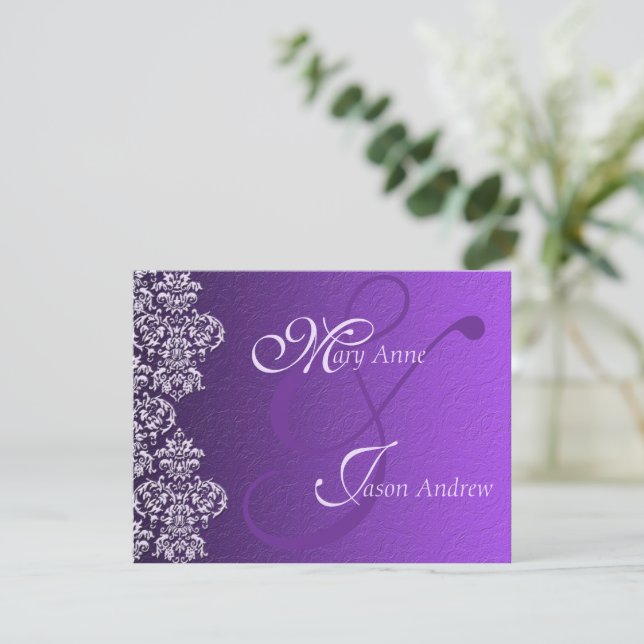 Damask Royal Purple Wedding Invitation Card (Standing Front)
