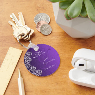 Damask Royal Purple Wedding Key Chain