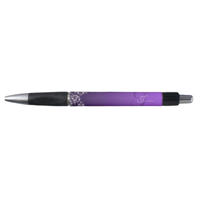 Damask Royal Purple Wedding Pens (Front)