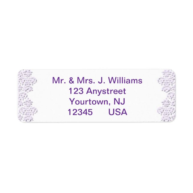 Damask Royal Purple Wedding Return Address Label (Front)