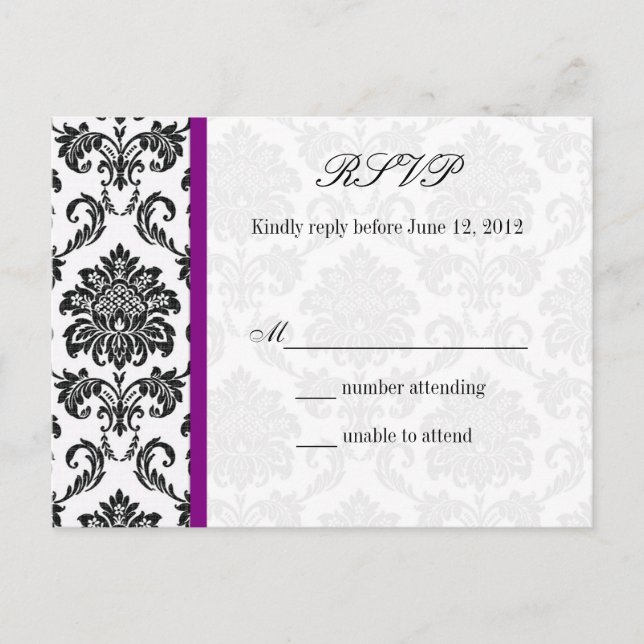 Damask RSVP Postcard with Purple (Front)